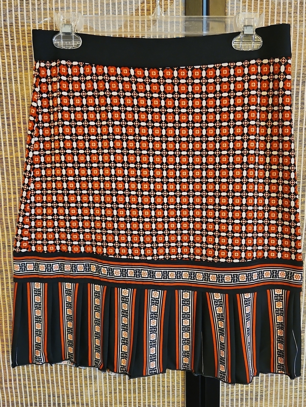 Patterned A-line Skirt in Black, Red, Navy & White